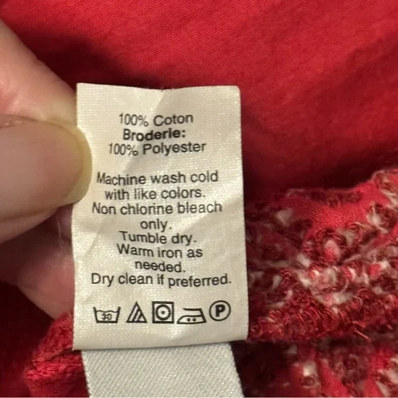 Madewell Red Embroidered Boho Blouse Size Medium Long Sleeve Top - Picture 11 of 11